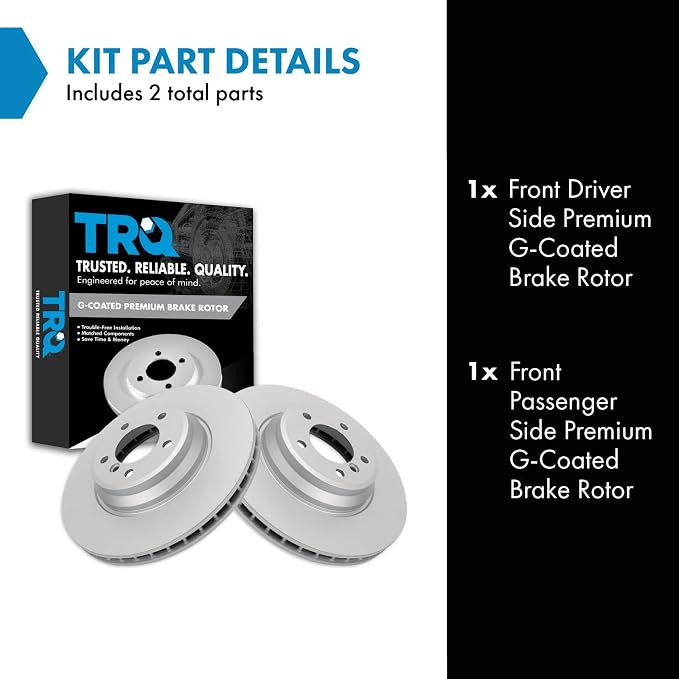 TRQ Front Brake Rotor Set G Coated Vented Compatible with 2009-2011 BMW 335d 2007-2013 335i 2009-2013 335i xDrive 2011-2013 335is 2007-2008 335xi 2013-2015 X1