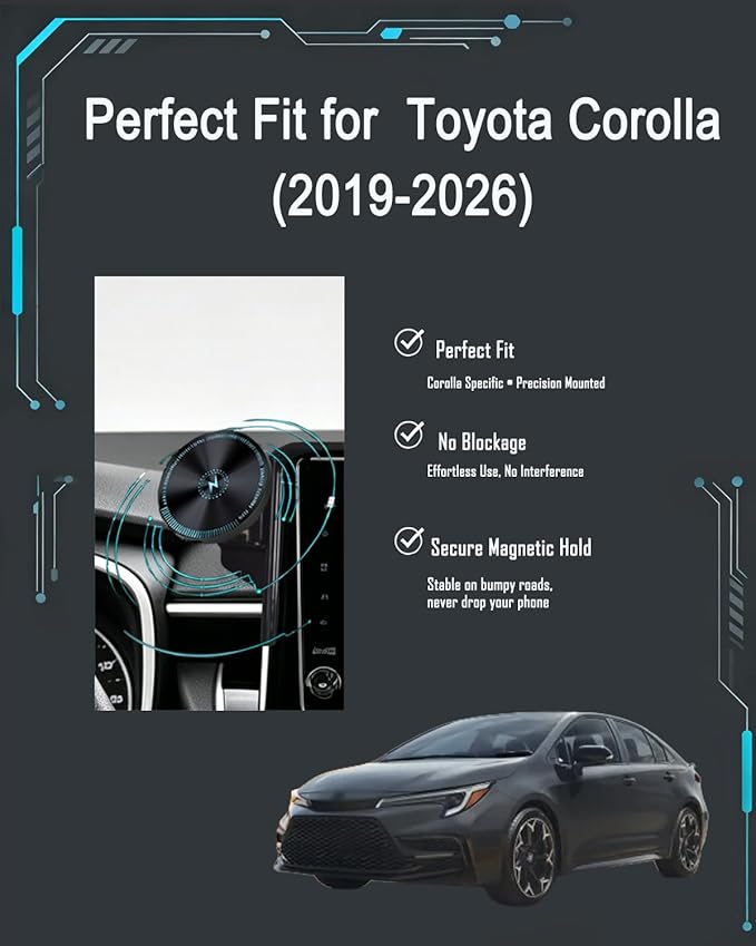 Car Phone Mount for 2019-2026 Toyota Corolla/Corolla Hatchback / 2022-2026 Corolla Cross 15W Fast Wireless Charger Custom Fit 8-inch Screen for MagSafe Magnetic Toyota Corolla Accessories