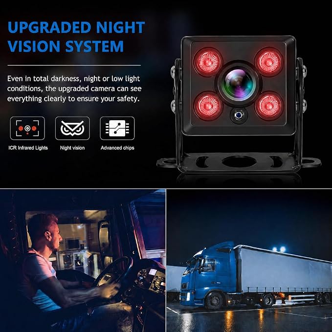 7-Inch HD 1080P Wired Backup Camera System – IP69 Waterproof Night Vision Camera + 43ft Extension Cable – for RV Truck Trailer Tractor Heavy Equipment – Plug and Play (Monitor + 1 Camera)