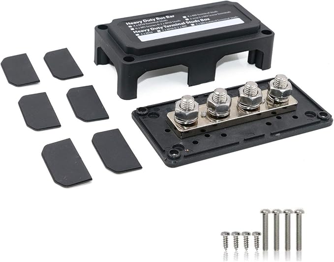 Busbar 12V-48V DC 300A Distribution Block, Heavy Duty Bus Bar with 4X 3/8"(M10) Posts Terminals Battery Junction Blocks 300 Amp for Car RV Solar PV System Truck Boat Marine, Red& Black 2 Pack
