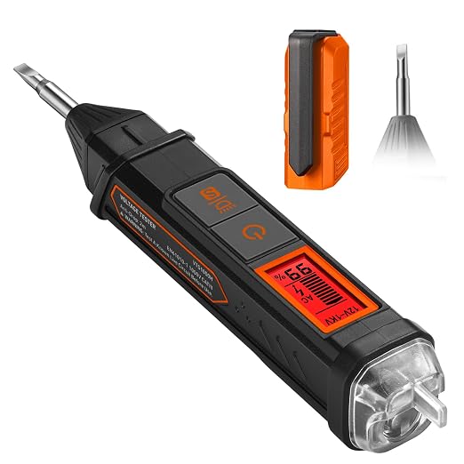AstroAI VTS1000H Voltage Tester with Screwdriver, Non-Contact Electrical Tester, Dual Range AC 12V/70V-1000V, Live Wire Test, Wire Breakpoint Finder, Audible Alarm, LCD Percentage Display, Orange