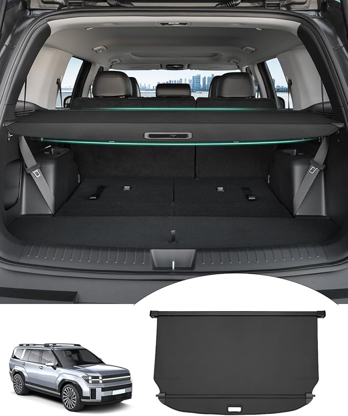 Powerty Cargo Cover for 2024 2025 2026 Hyundai Santa Fe Accessories Trunk Cover Retractable Trunk Shielding Shade Cargo Luggage Cover Black