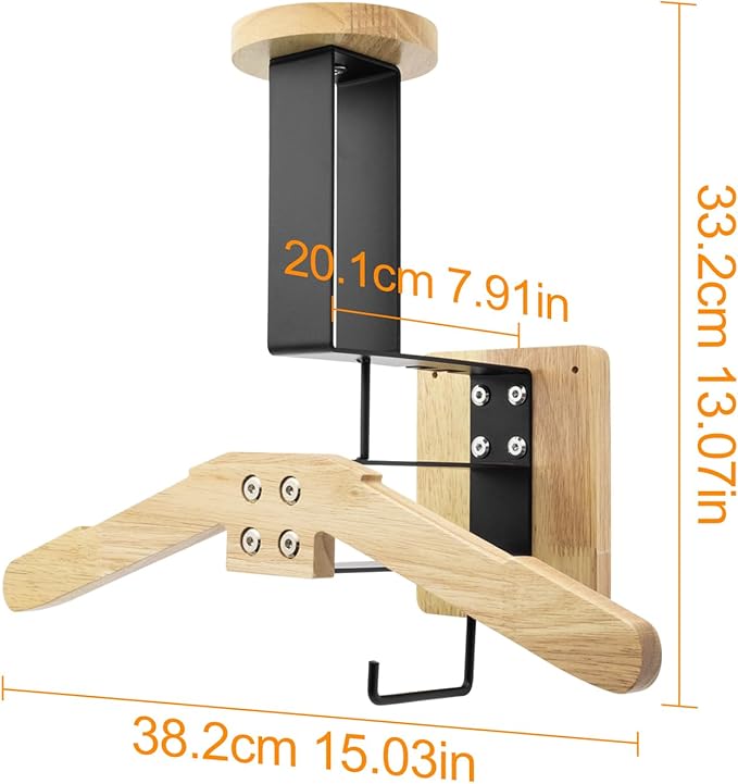 Tactical Gear Wall Mount Stand - Motorcycle Helmet Holder Display Stand with Hooks, Solid Wood Airsoft Plate Carrier Rack for Police, Football and Cycling Suit