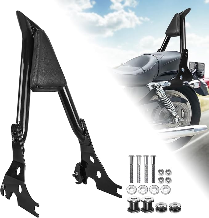 AUFER Motorcycle Detachable Rear Passenger Backrest Sissy bar With Rotary Docking Latches Clips Compatible With For 2004-2023 Sportster XL 883 Super Low Forty Eight Seventy Two Iron XL 1200