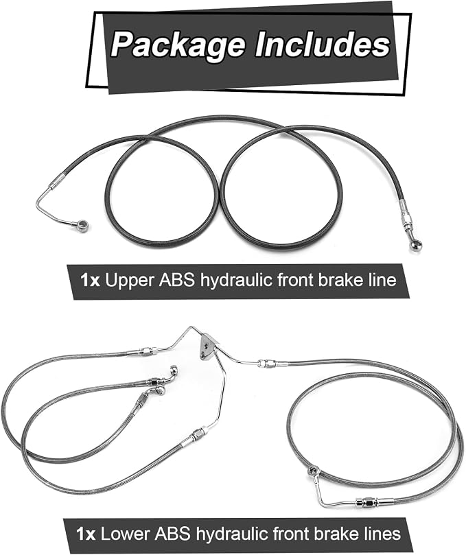 Mofun Extended Upper and Lower Hydraulic ABS Front Brake Line Compatible with Harley Touring ABS Street Electra Road Glide Road King 2009-2013, Fit 16"-18" Handlebar Black