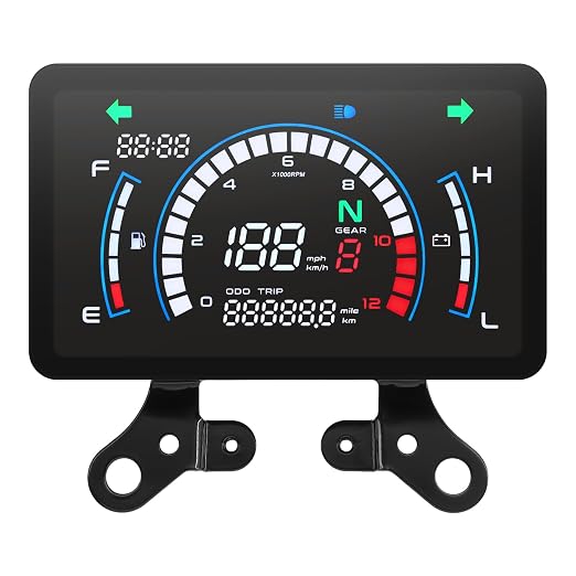 Motorcycle Speedometer Cluster Mechanical Digital Speedometer for Moto with LCD Screen Motorcycle Speedo Meter Dashboard with MPH, Tach, Odo, Oil Level, Time, 5 Gear, Volt