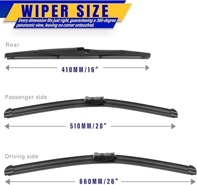 3 wipers Replacement for 2016-2021 Lexus RX350/2016-2022 Lexus RX450h, Windshield Wiper Blades Original Equipment Replacement - 26"/20"/16" (Set of 3) Top Lock