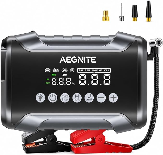 Jump Starter with 150PSI Air Compressor, Multi-Functional Portable Car Battery Booster for Vehicle Battery Jump Start, 4 in 1 Tire Inflation, Device Charging and LED Light