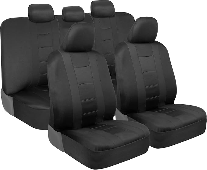 BDK CarXS Black Car Seat Covers Full Set with Matching Set of Floor Mats for SUV, Car, & Truck - Car Seat Covers Front Seats & Bench Seat Cover Car Seat Protector Car Mats Full Set Interior Covers