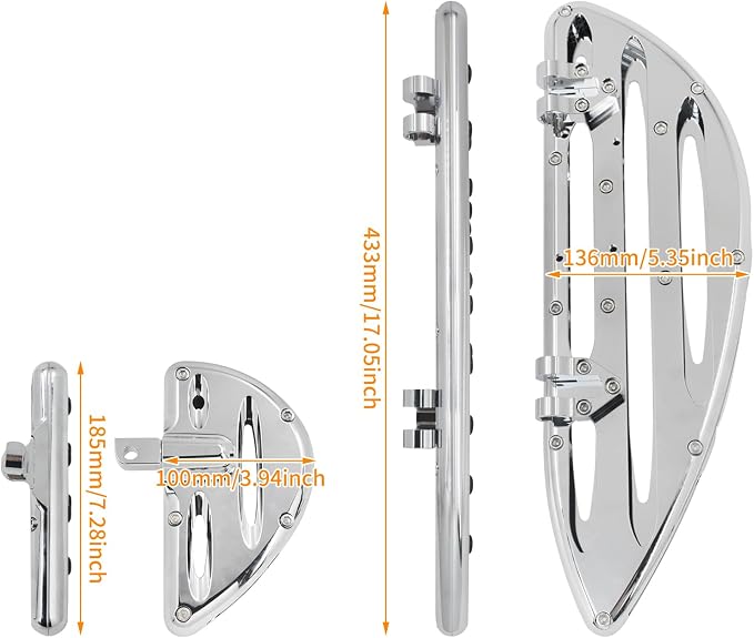Floorboards Set Driver Passenger Footboards Front Rear Foot Pegs CNC Fit For Harley Touring Road Glide Street Glide Electra Glide Softail Dyna (Chrome)