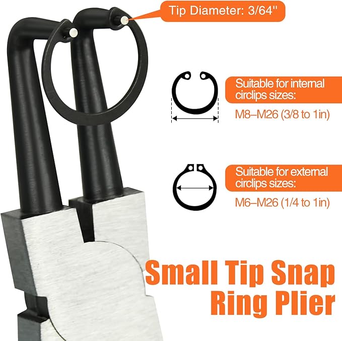 Small Tip Snap Ring Pliers Set, 4pcs 7" Internal/External Circlip Pliers Kit with Straight/Bent Jaw