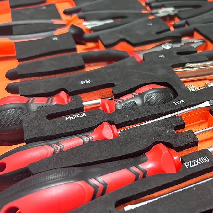 JZD Tool Set in EVA Foam Tray, 25 Pieces Pliers & Screwdrivers Mechanic, for Garage Factory Tool Boxes