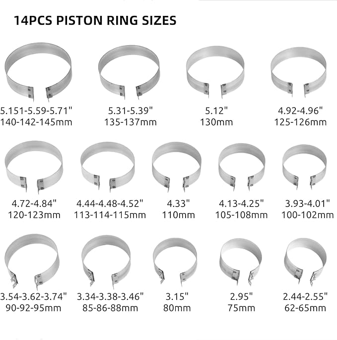 Automotive Engine Piston Ring Compressor Tool Set with Pliers and 14PCS Piston Rings (62-145mm/2.44-5.71in), MOTOCOCHE Piston Compressor Tool for Repairing Car Truck Auto Engine