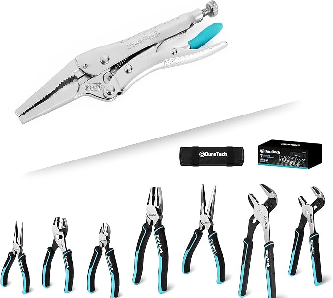 DURATECH 6-1/2Inch Long Nose Locking Pliers & DURATECH 7-Piece Pliers Set