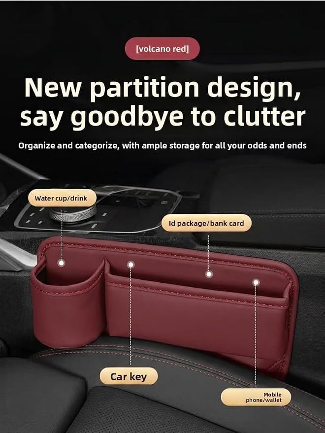 Alymarr Leather Car Seat Gap Filler, Center Console Organizer Multifunctional Auto Console Side Storage Box with Cup Holders,Car Accessories,Magnetic Leather Sunglasses Holder,Phone Key Storage