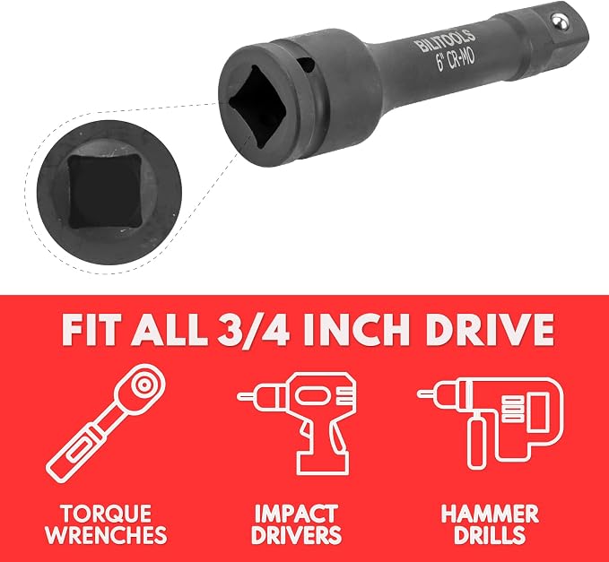 BILITOOLS 3/4 inch Drive Extension Set & 8-Piece Impact XZN Triple Square Spline Bit Socket Set 1/2 inch Drive, M5-M18, Cr-Mo Steel