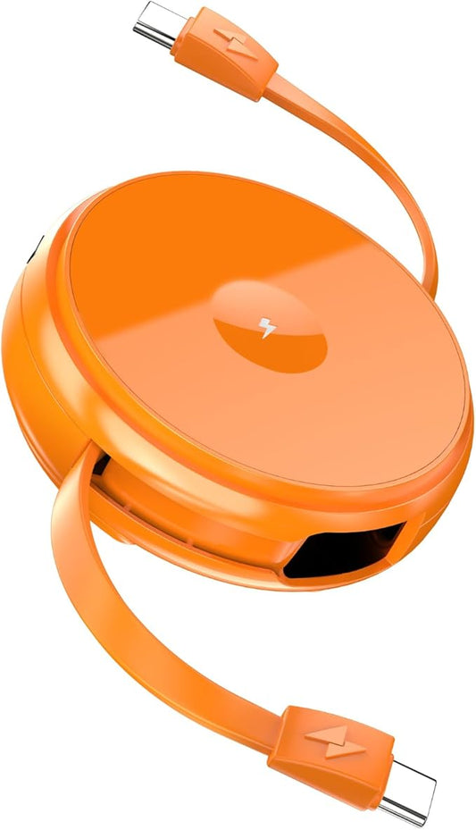 2-in-1 Retractable Cable with Wireless Charger-Orange