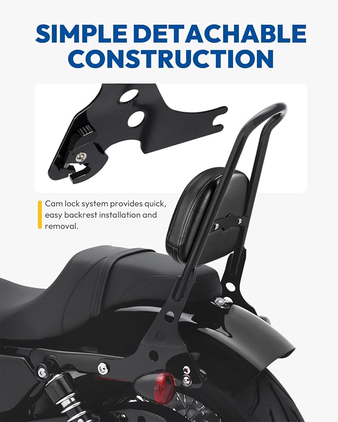 Passenger Sissy Bar Backrest, Heavy-Duty Detachable Backrest Sissy Bar Pad Fit for Harley Sportster 2004-2024 (XL1200 XL883 SuperLow Iron 883 48) Black