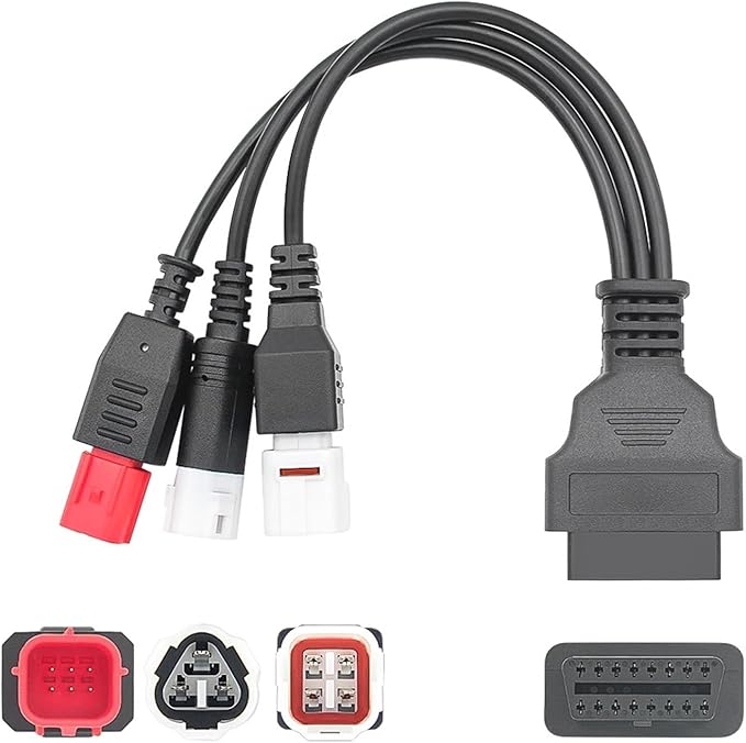3 in 1 Compatible with Yamaha 3pin 4pin Compatible with 6pin to 16pin Motorcycle OBD2 Cable Adapter Motorcycle OBDII Diagnostic Connector Cable(Red)