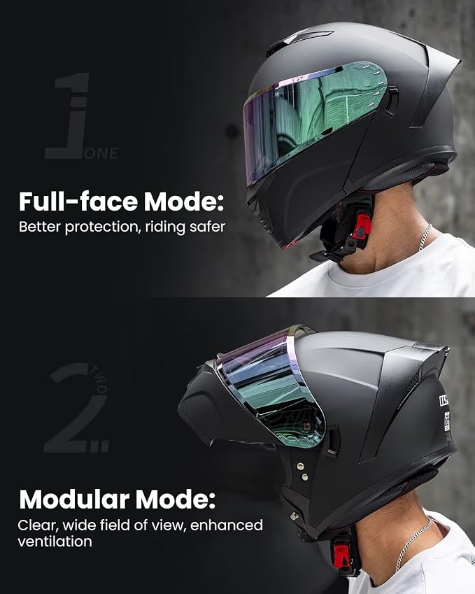 ILM Modular Motorcycle Helmet for Adults Full Face Flip up Riding with Dual Visor Street Bike Racing DOT Model MM966 (Matte Black Colorful, M)
