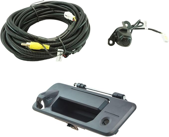 TRQ Rear View Camera Add On Kit w/Wiring Harness & Tailgate Handle Compatible with Toyota