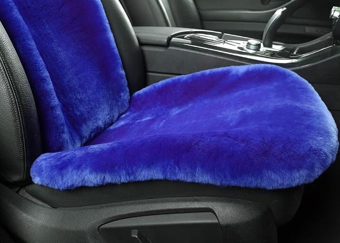 OGLAND Fluffy Fur Sheepskin Car Seat Covers for Universal Soft Cozy Fuzzy Auto Wool Seat Cushions Accessories, for 1 Front Seat (3 Pack Front, Blue)
