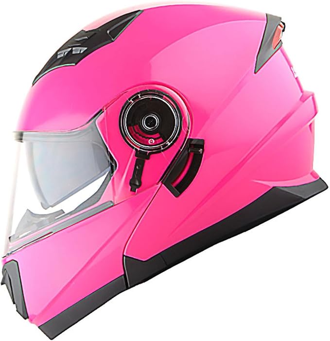 1Storm New Motorcycle Bike Modular Full Face Helmet Dual Visor Sun Shield with Rechargeable LED Tail Light: Glossy Pink
