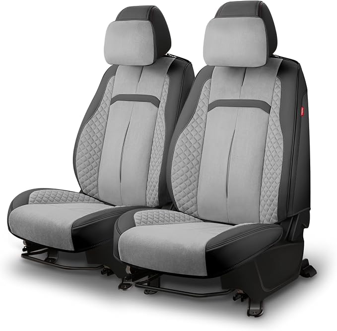 Voris Series Front Row Set Seat Covers Universal for Cars Trucks SUV, Grey, CA-SC-VORIS-F-GY