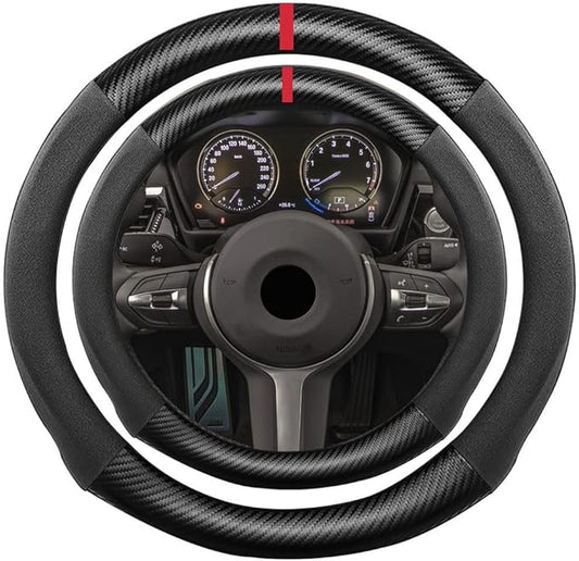 Suede Carbon Fiber Steering Wheel Cover, Compatible with BMW 1 2 3 4 5 7 8 Series X1 X2 X3 X4 X5 X6 X7 Z4 15 inch Soft SuedeTouch Leather Sport Non-Slip Automotive Interior Accessories