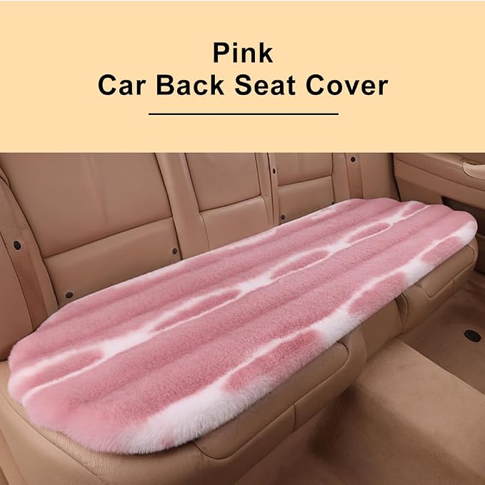 Faux Sheepskin Car Seat Cover, Thin Fluffy Cute Pink Fur Car Seat Cover Full Set for Fuzzy Soft Auto Universal Plush Vehicle Seat Protector Pad Accessories 3Pcs Pink