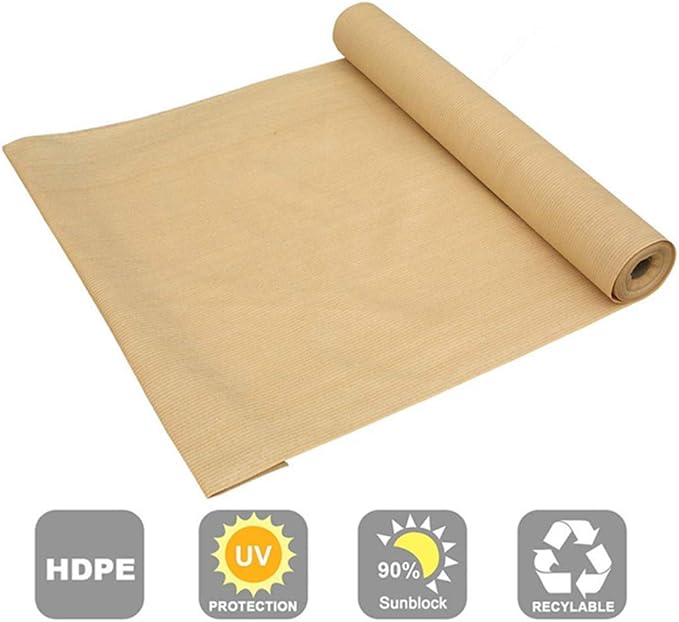 Shatex 90% Sun Shade Fabric, 12x16ft Sun-Block Net Mesh Shade with Clips for Pergola Cover Porch Vertical Screen, Beige
