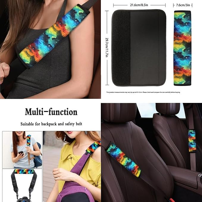 Nebula Starry Sky Galaxy Car Seat Cover Full Set Universal Starry Space 13 Pcs for Front and Back Seat Cover Keychains for Trucks Sedan SUV
