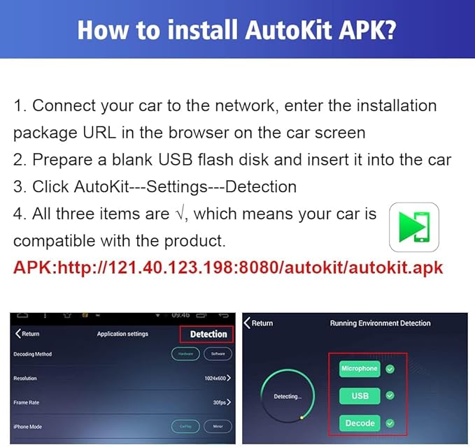 CarlinKit Wireless CarPlay Adapter USB, for Android car radios with Android System 4.4.2 or Above, The APK Must be Successfully Installed Before Using USB,Screen Mirroring, Google Maps etc