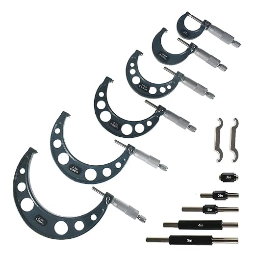 6-Pack 0-6 Inch Outside Micrometer & Accessories, Professional 0.0001 Precision Graduation W/Carbide Tips, Machinist Tool Set Industrial Tools