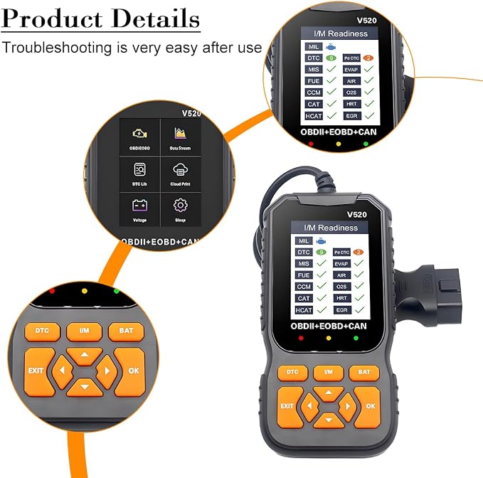 OBD2 Car Scanner Diagnostic Tool, V520 Vehicle OBDII Check Engine Code Reader with Erase Fault Code, Automotive Engine Fault Tester, Universal for SUV Automobile Truck