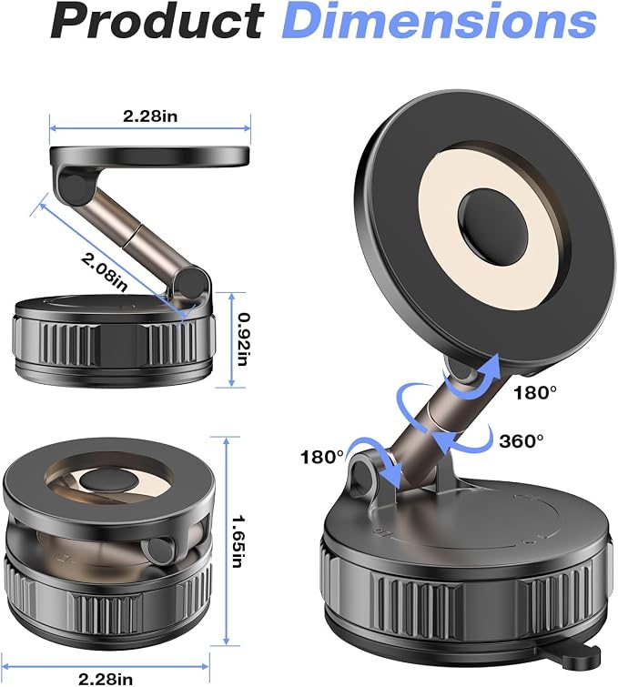 Vooii Phone Holders for Your Car for Magsafe (130+LB Strongest Ever Suction) 360° Adjustable Vacuum Car Phone Mount Magnetic, Car Phone Holder for iPhone 17 Pro Max for Automotive Multi Gauges