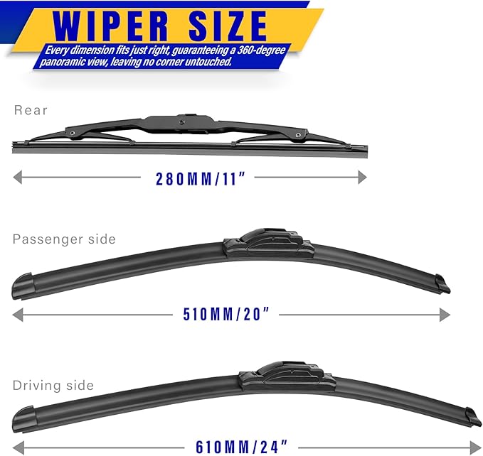 3 wipers Replacement for 2017-2019 Cadillac XT5, Windshield Wiper Blades Original Equipment Replacement - 24"/20"/11" (Set of 3) U/J HOOK