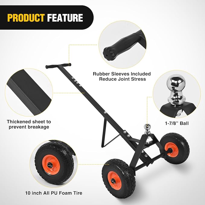 Nilight Boat Trailer Dolly Solid Steel Heavy Duty 600 Pound Capacity with 10" Polyurethane Tires 1-7/8" Hitch Ball