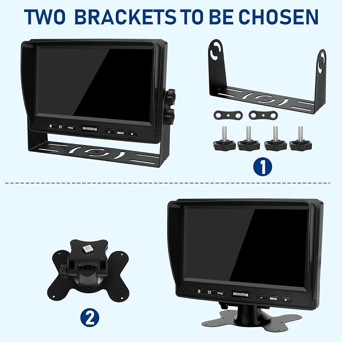 RV Backup Camera System 7” AHD 1080P Reverse Monitor+2 Side/Rear View Cameras 170° IR Night Vision Waterproof IP69K DIY Guidelines,Dual Backup Camera for Truck RV Trailer Tractor Skid Steer Vehicles.