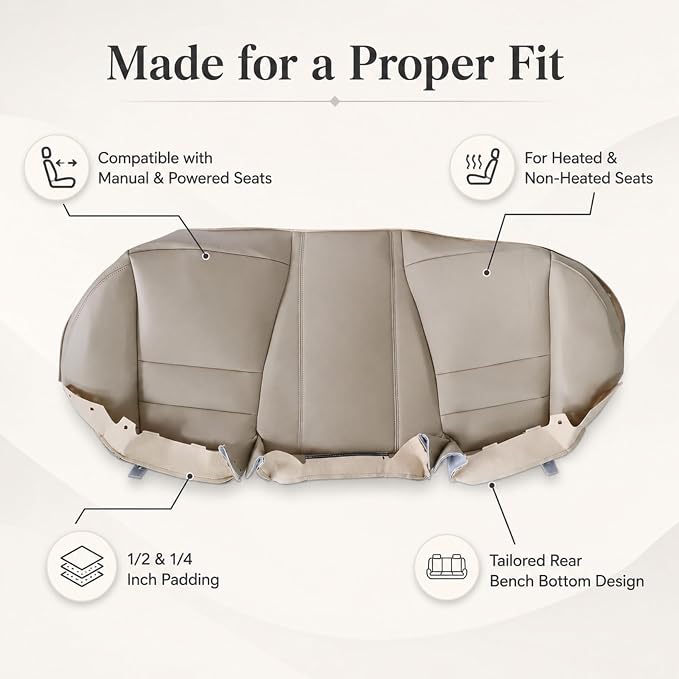 NLQR Back Car Seat Cover, Rear Bench Bottom Vinyl Cover Tan Compatible with Honda Accord 2008 2009 2010 2011 2012