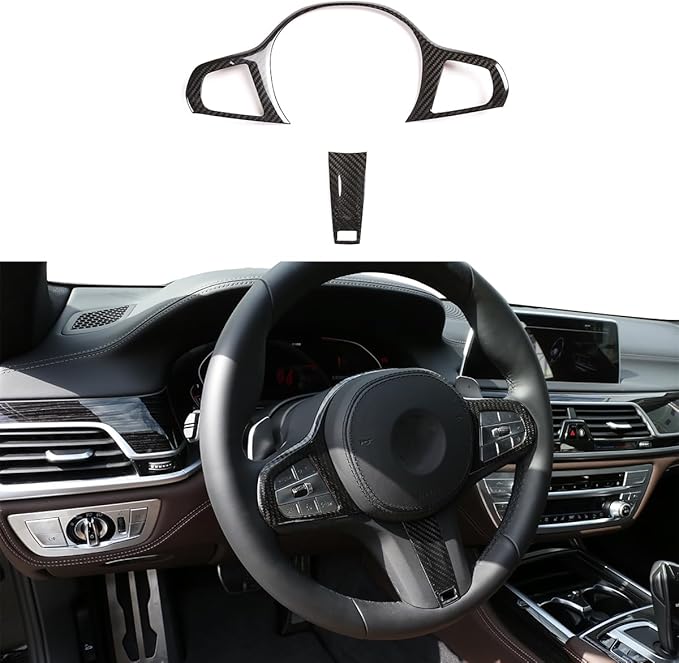 Real Carbon Fiber Steering Wheel Button Frame Cover Trim For BMW 3 4 5 7 8 Series G28 G20 G22 G30 G11 G14 X3 G01 X4 G02 X5 G05 X6 G06 X7 G07 Z4 G29 (Black)