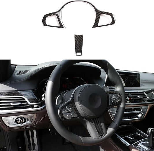 Real Carbon Fiber Steering Wheel Button Frame Cover Trim For BMW 3 4 5 7 8 Series G28 G20 G22 G30 G11 G14 X3 G01 X4 G02 X5 G05 X6 G06 X7 G07 Z4 G29 (Black)