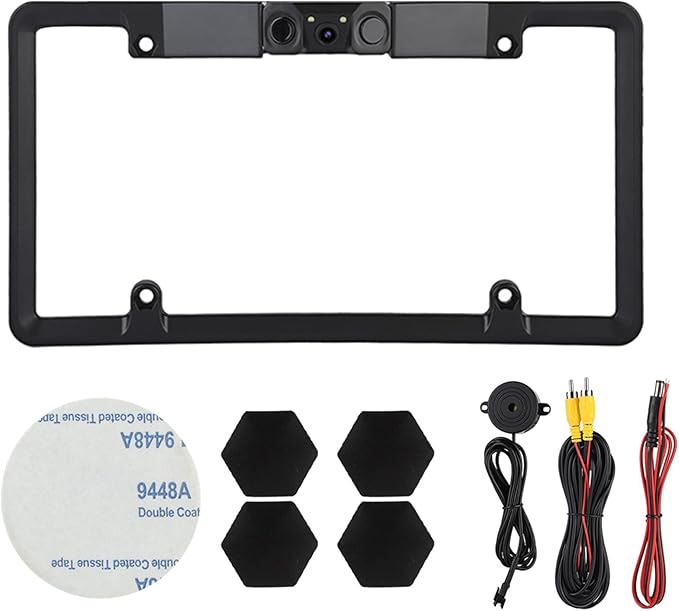 3 in 1 Car License Plate Frame Parking Sensor Rearview Reverse B 120 Degree Wide Angle The Parking Sensor Support Ackup Camera 2LED Backup Sensor Kit Camera for Truck