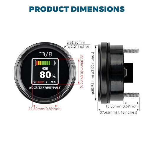 Runleader RL-BI069C DC 8V-65V Battery Indicator, Voltage Gauge & Hour Meter | Full-view LCD Display, Works on Lead Acid LiFePO4 AGM Lithium Batteries, Fits Golf Cart, Forklift, RV, Solar Generator