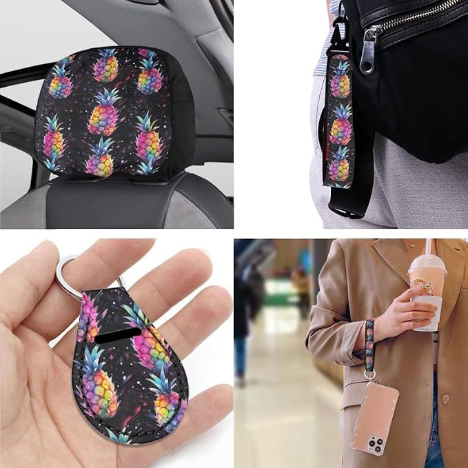 Starry Night Pineapple Hand Drawing Car Seat Cover Full Set Universal Starry Sky Fruit 13 Pcs for Front and Back Seat Cover Keychains for Trucks Sedan SUV