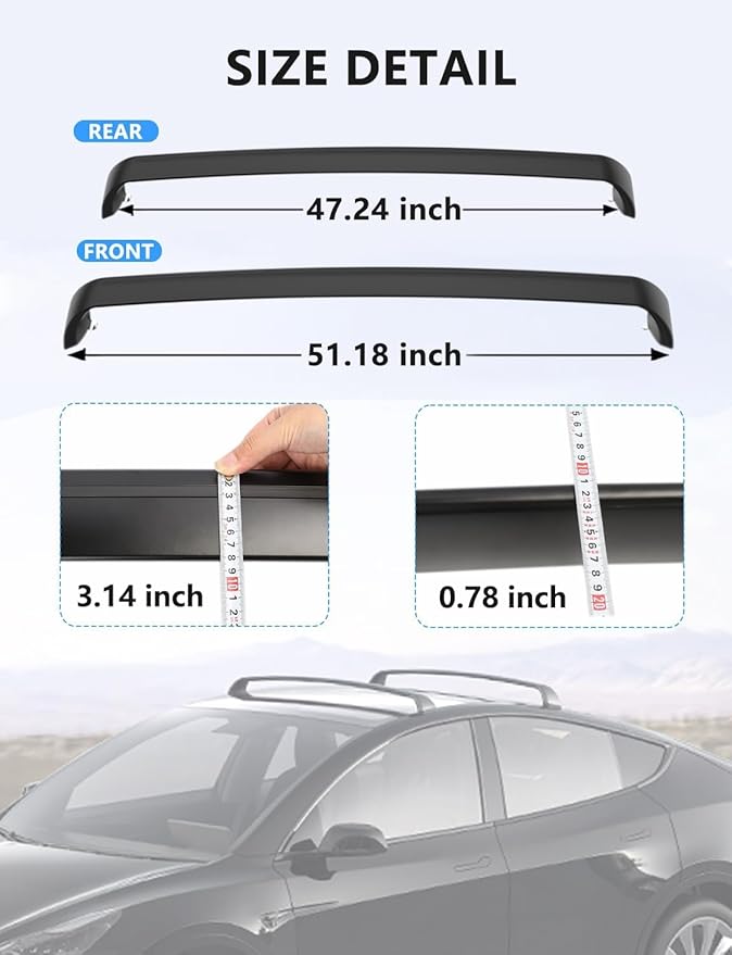 2020-2026 Cross Bars for Tesla Model Y Juniper Roof Rack, Aluminum Cargo Carrier with Quiet Anti-Noise Design for Kayak Bike Ski, Matte Black Rooftop Bars, Not for Tesla S 3 X