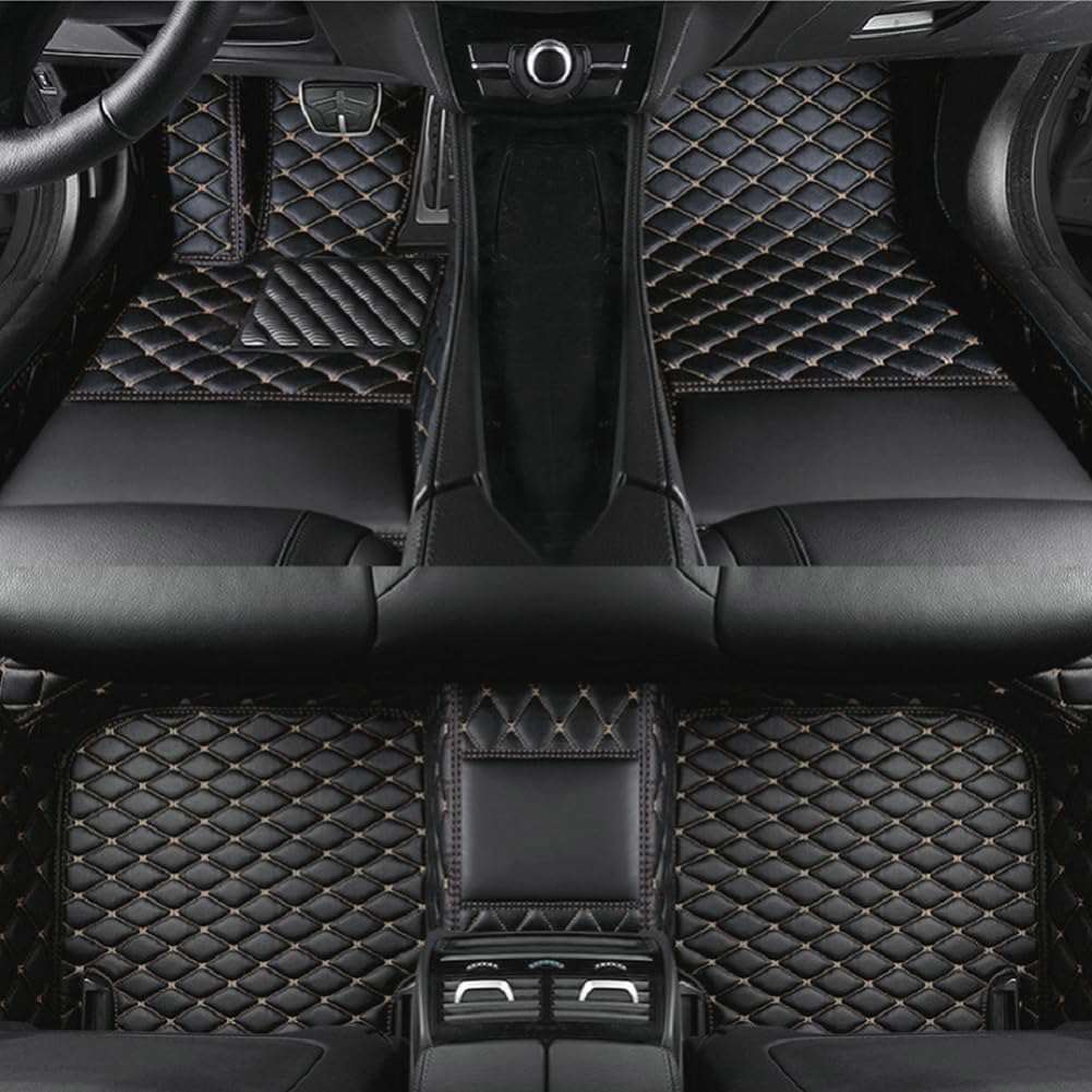 Customized Personalized car Floor mats, All-Weather Luxury car Floor mats, Waterproof and Anti Slip Leather car Floor mat Lining, 95% Customized car, Truck, and SUV Floor mats (Black Beige)