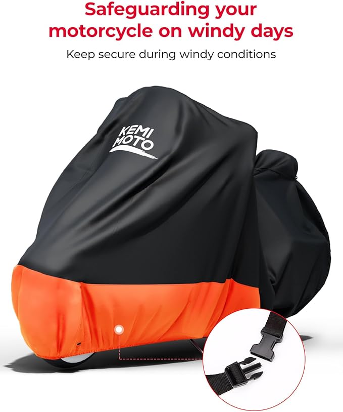 KEMIMOTO Heavy Duty 420D Motorcycle Cover Fits Side Top Box Waterproof Outdoor Compatible with Touring, Touring Ultra Limited Road King Street Glide Road Glide All Weather Dust Sunlight Rain Cover