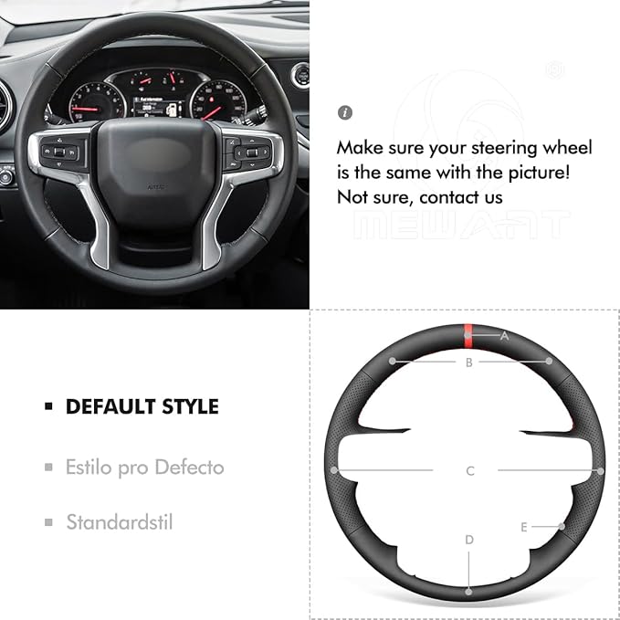MEWANT Hand Stitch Black Genuine Leather Steering Wheel Cover for Chevy Silverado 1500 Silverado 2500/3500 Blazer