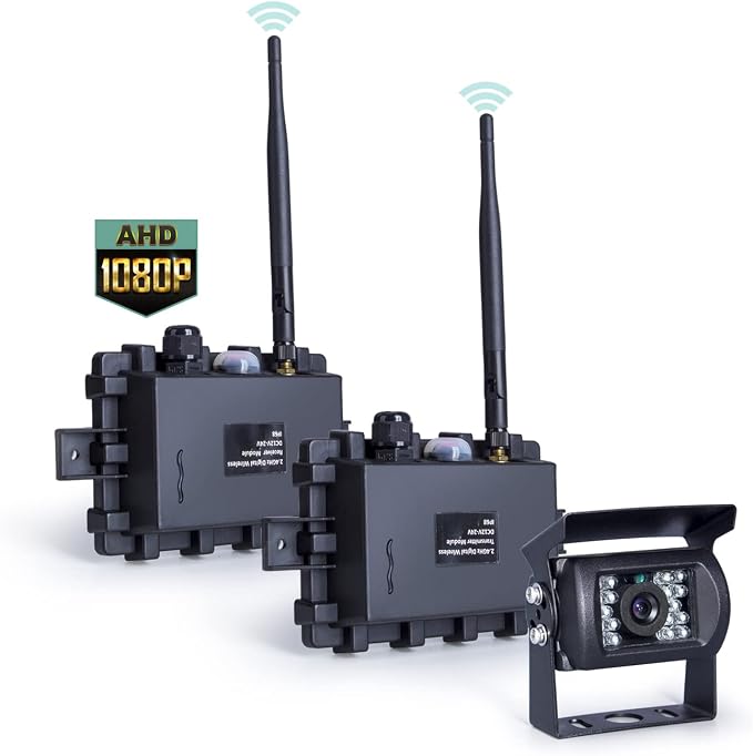 Digital Wireless reversing System, consisting of a Transmitter Box and a Receiver Box, Included with a 1080P high-Definition Waterproof Camera.